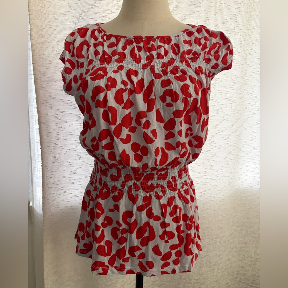 Ann Taylor Red and periwinkle Patterned Top NWT